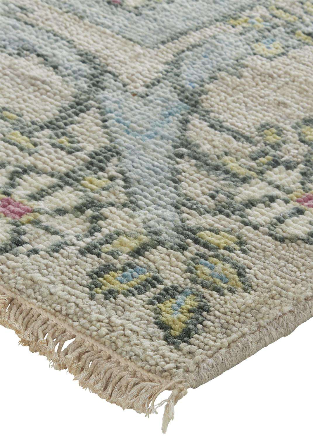 12 x 15 Ivory Gray & Pink Wool Floral Hand Knotted Rug