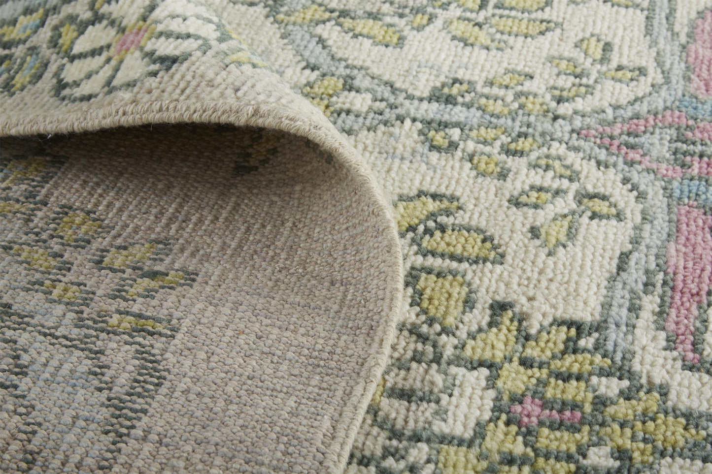 12 x 15 Ivory Gray & Pink Wool Floral Hand Knotted Rug