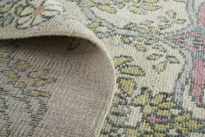 12 x 15 Ivory Gray & Pink Wool Floral Hand Knotted Rug