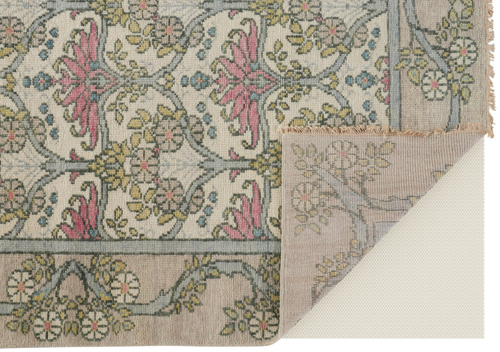 12 x 15 Ivory Gray & Pink Wool Floral Hand Knotted Rug