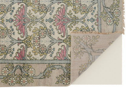 12 x 15 Ivory Gray & Pink Wool Floral Hand Knotted Rug