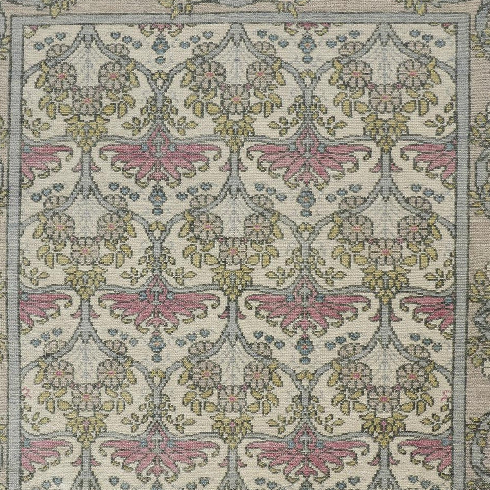 12 x 15 Ivory Gray & Pink Wool Floral Hand Knotted Rug