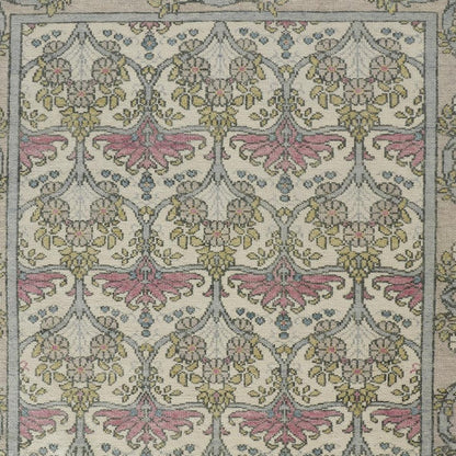 12 x 15 Ivory Gray & Pink Wool Floral Hand Knotted Rug
