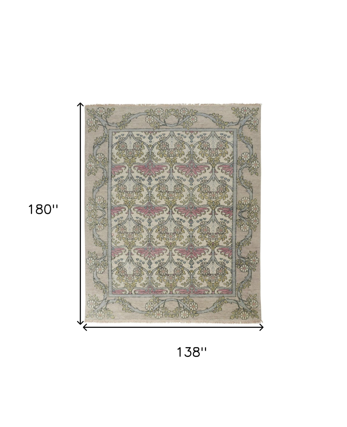 12 x 15 Ivory Gray & Pink Wool Floral Hand Knotted Rug