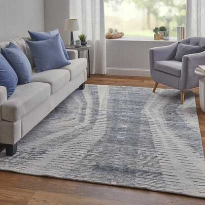 4 x 6 Ivory Gray & Blue Hand Knotted Rug