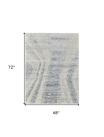 4 x 6 Ivory Gray & Blue Hand Knotted Rug