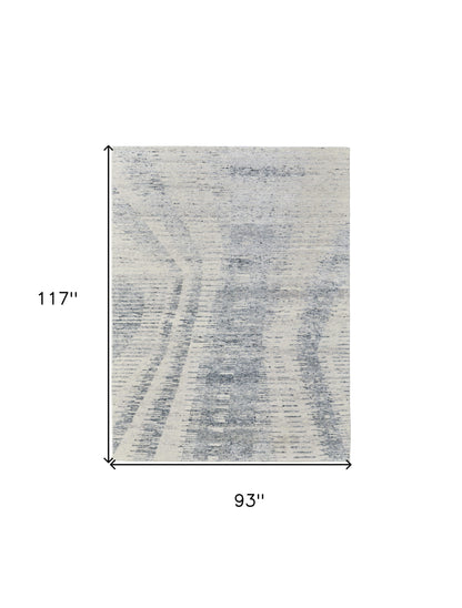 8 x 10 Ivory Gray & Blue Hand Knotted Rug