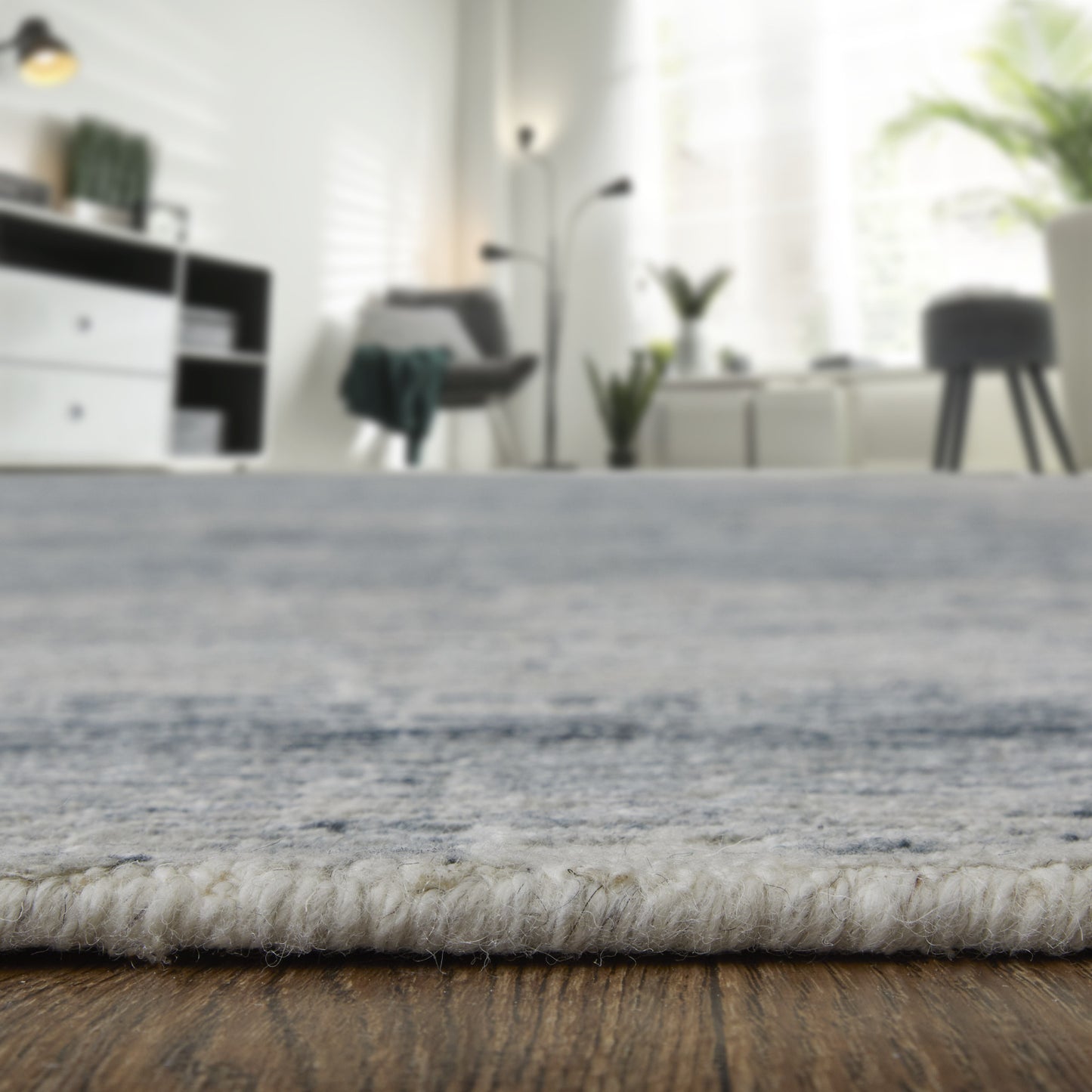 12 x 15 Ivory Gray & Blue Hand Knotted Rug