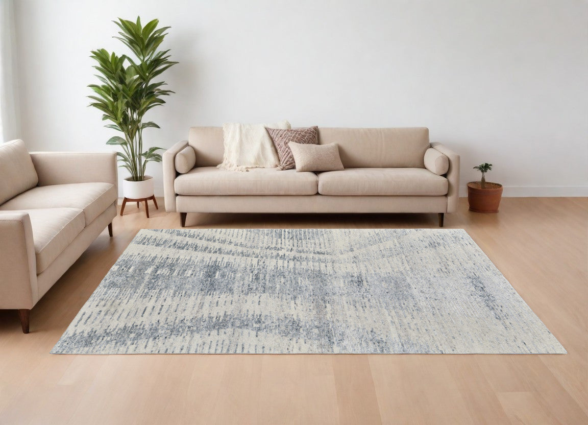 12 x 15 Ivory Gray & Blue Hand Knotted Rug