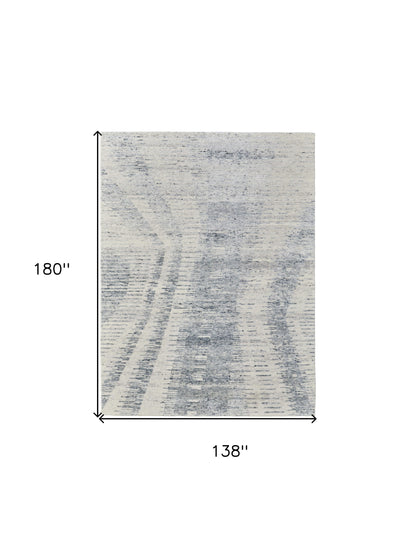 12 x 15 Ivory Gray & Blue Hand Knotted Rug