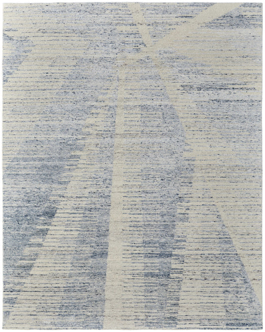 8 x 10 Ivory & Blue Hand Knotted Rug