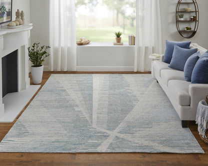 4 x 6 Ivory & Blue Hand Knotted Rug