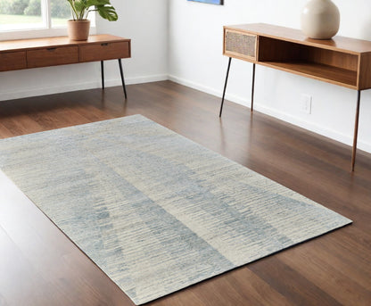 4 x 6 Ivory & Blue Hand Knotted Rug