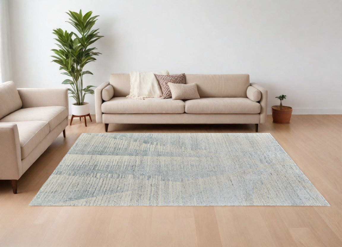 12 x 15 Ivory & Blue Hand Knotted Rug