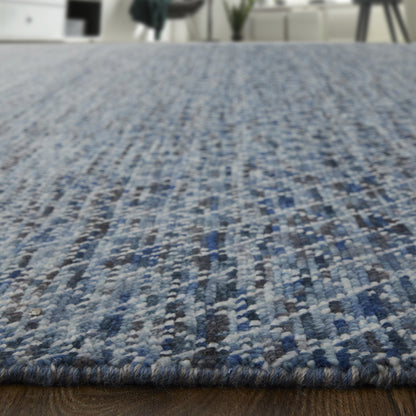 8 x 10 Ivory Gray & Blue Wool Hand Knotted Rug With Fringe