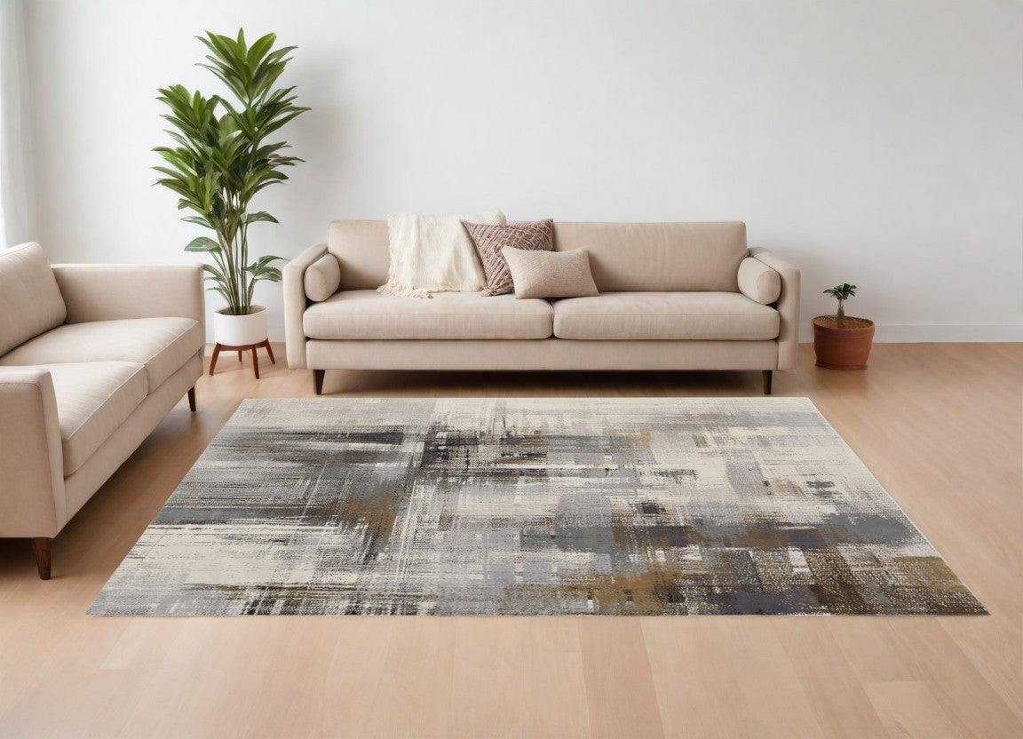 10 x 13 Ivory Gray & Brown Power Loom Rug