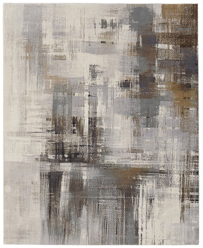 10 x 13 Ivory Gray & Brown Power Loom Rug