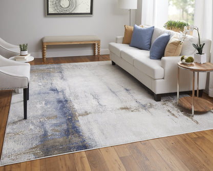 10 x 13 Ivory Blue & Brown Power Loom Rug