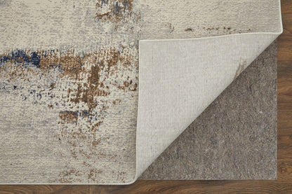 10 x 13 Ivory Blue & Brown Power Loom Rug