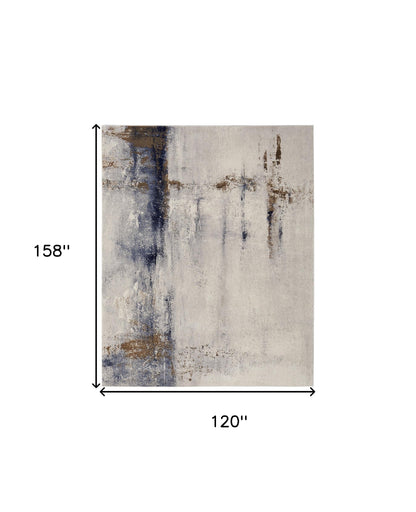 10 x 13 Ivory Blue & Brown Power Loom Rug