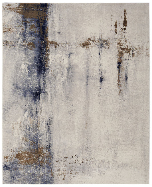 10 x 13 Ivory Blue & Brown Power Loom Rug