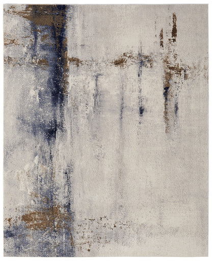 12 x 15 Ivory Blue & Brown Power Loom Rug