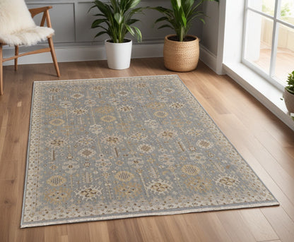4 x 6 Gray & Ivory Wool Oriental Hand Knotted Rug With Fringe