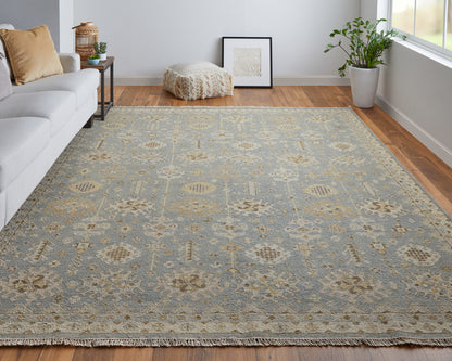 4 x 6 Gray & Ivory Wool Oriental Hand Knotted Rug With Fringe