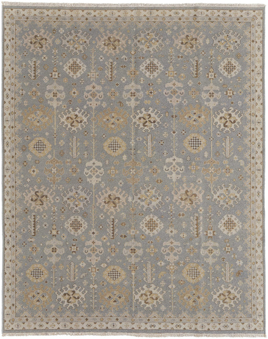 4 x 6 Gray & Ivory Wool Oriental Hand Knotted Rug With Fringe