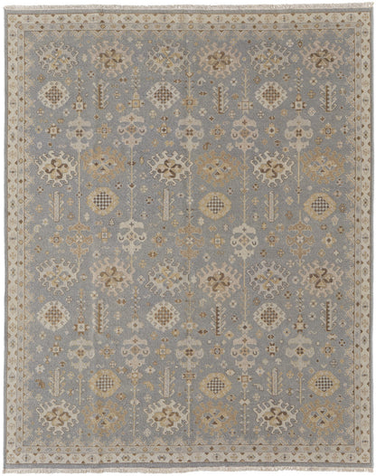 4 x 6 Gray & Ivory Wool Oriental Hand Knotted Rug With Fringe
