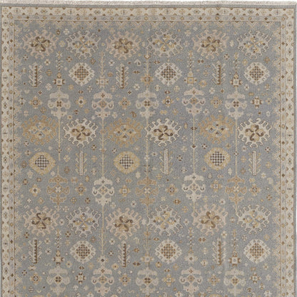 8 x 10 Gray & Ivory Wool Oriental Hand Knotted Rug With Fringe