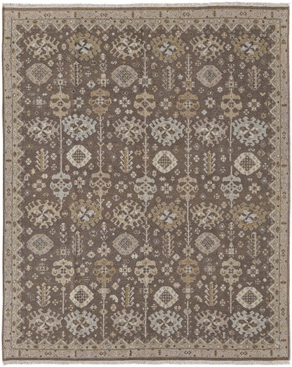 12 x 15 Gray & Ivory Wool Oriental Hand Knotted Rug With Fringe