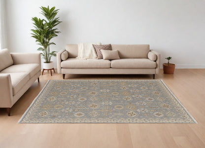 12 x 15 Gray & Ivory Wool Oriental Hand Knotted Rug With Fringe