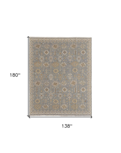 12 x 15 Gray & Ivory Wool Oriental Hand Knotted Rug With Fringe