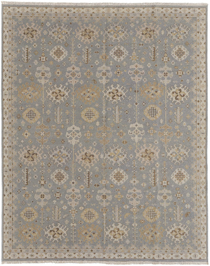 12 x 15 Gray & Ivory Wool Oriental Hand Knotted Rug With Fringe