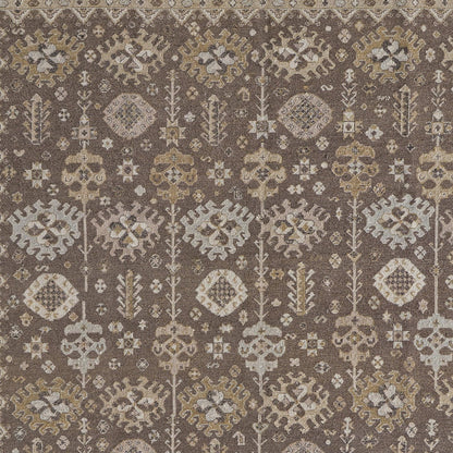 8 x 10 Tan & Brown Wool Oriental Hand Knotted Rug With Fringe