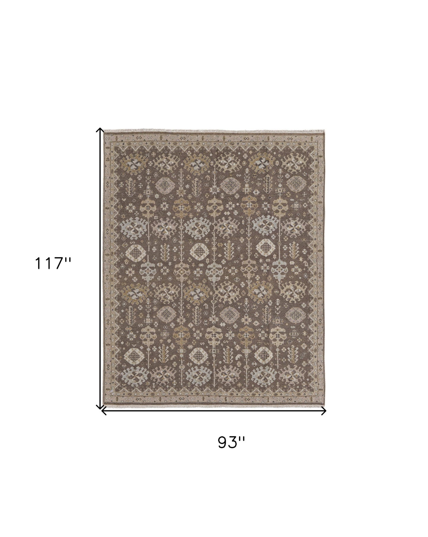 8 x 10 Tan & Brown Wool Oriental Hand Knotted Rug With Fringe
