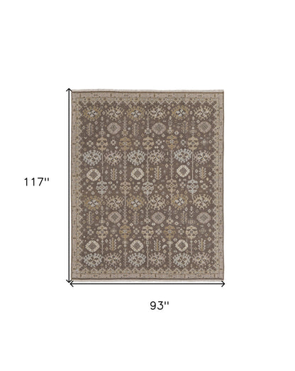 8 x 10 Tan & Brown Wool Oriental Hand Knotted Rug With Fringe