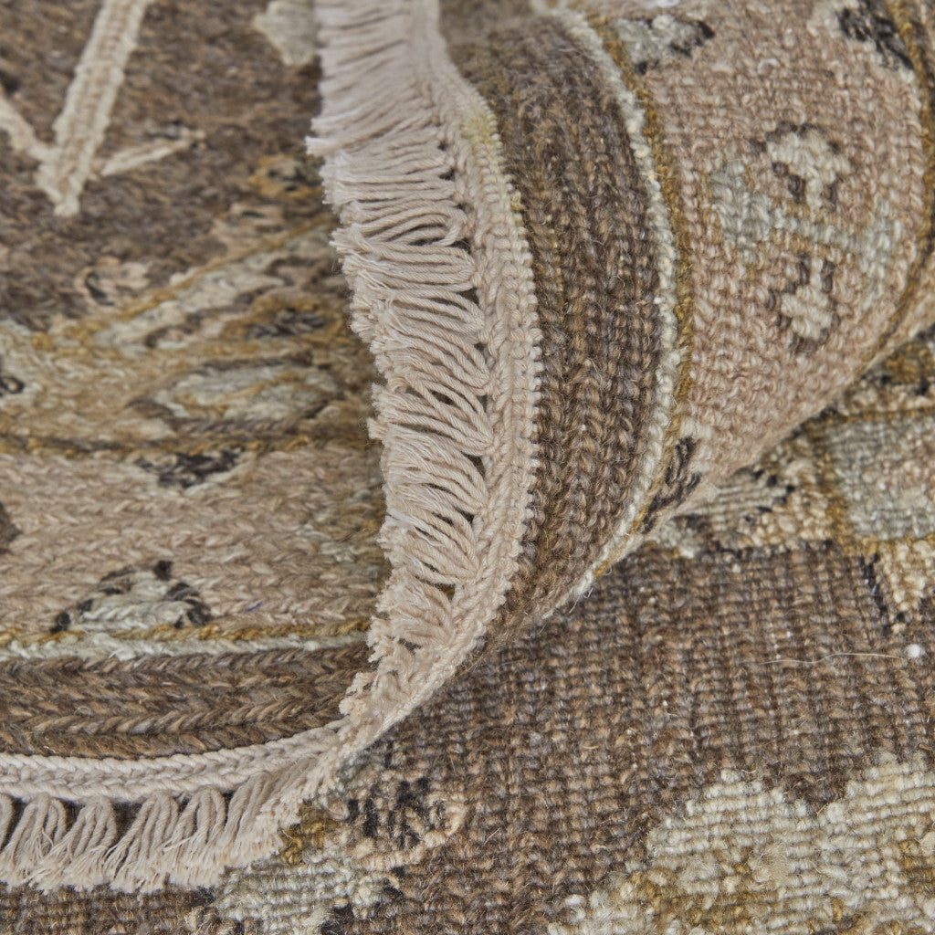 12 x 15 Tan & Brown Wool Oriental Hand Knotted Rug With Fringe