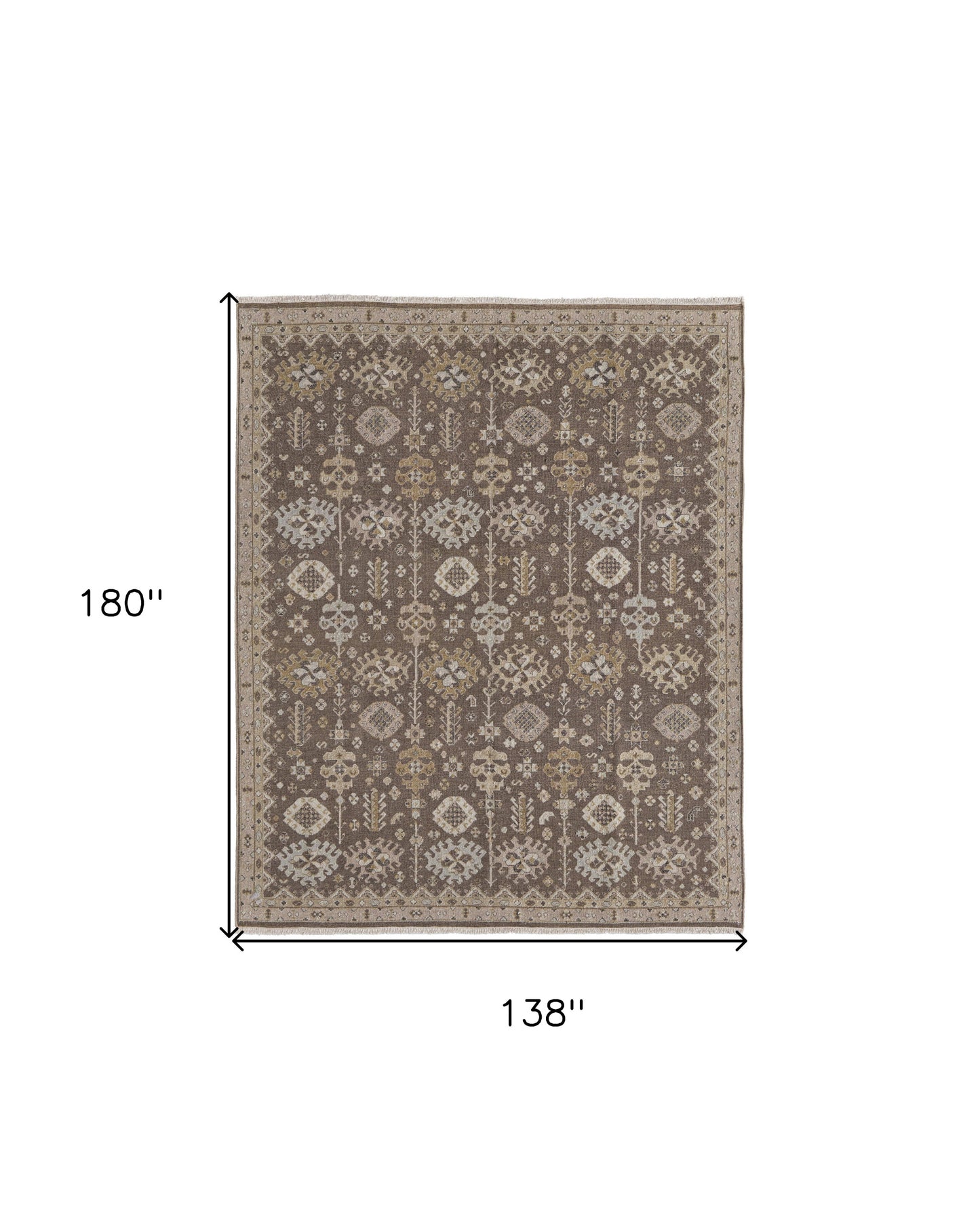 12 x 15 Tan & Brown Wool Oriental Hand Knotted Rug With Fringe
