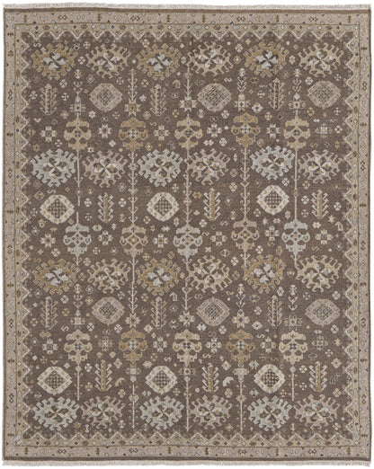 12 x 15 Tan & Brown Wool Oriental Hand Knotted Rug With Fringe