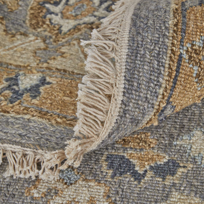 4 x 6 Tan & Gray Wool Oriental Hand Knotted Rug With Fringe