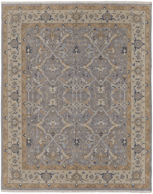 4 x 6 Tan & Gray Wool Oriental Hand Knotted Rug With Fringe