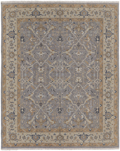4 x 6 Tan & Gray Wool Oriental Hand Knotted Rug With Fringe