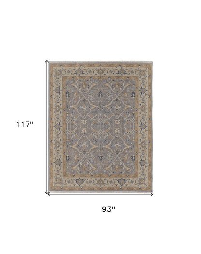8 x 10 Tan & Gray Wool Oriental Hand Knotted Rug With Fringe