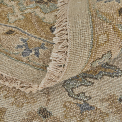 4 x 6 Ivory Gray & Tan Wool Oriental Hand Knotted Rug With Fringe