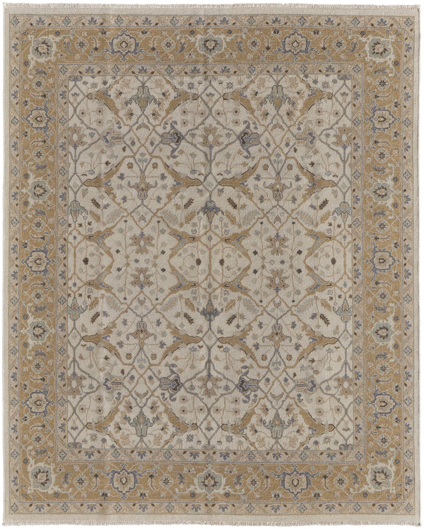 4 x 6 Ivory Gray & Tan Wool Oriental Hand Knotted Rug With Fringe