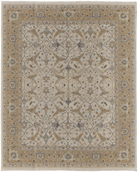 4 x 6 Ivory Gray & Tan Wool Oriental Hand Knotted Rug With Fringe