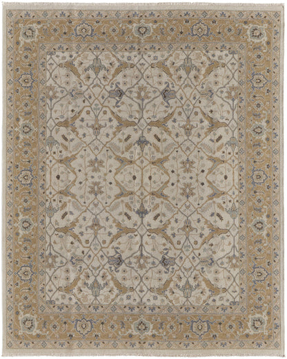 4 x 6 Ivory Gray & Tan Wool Oriental Hand Knotted Rug With Fringe