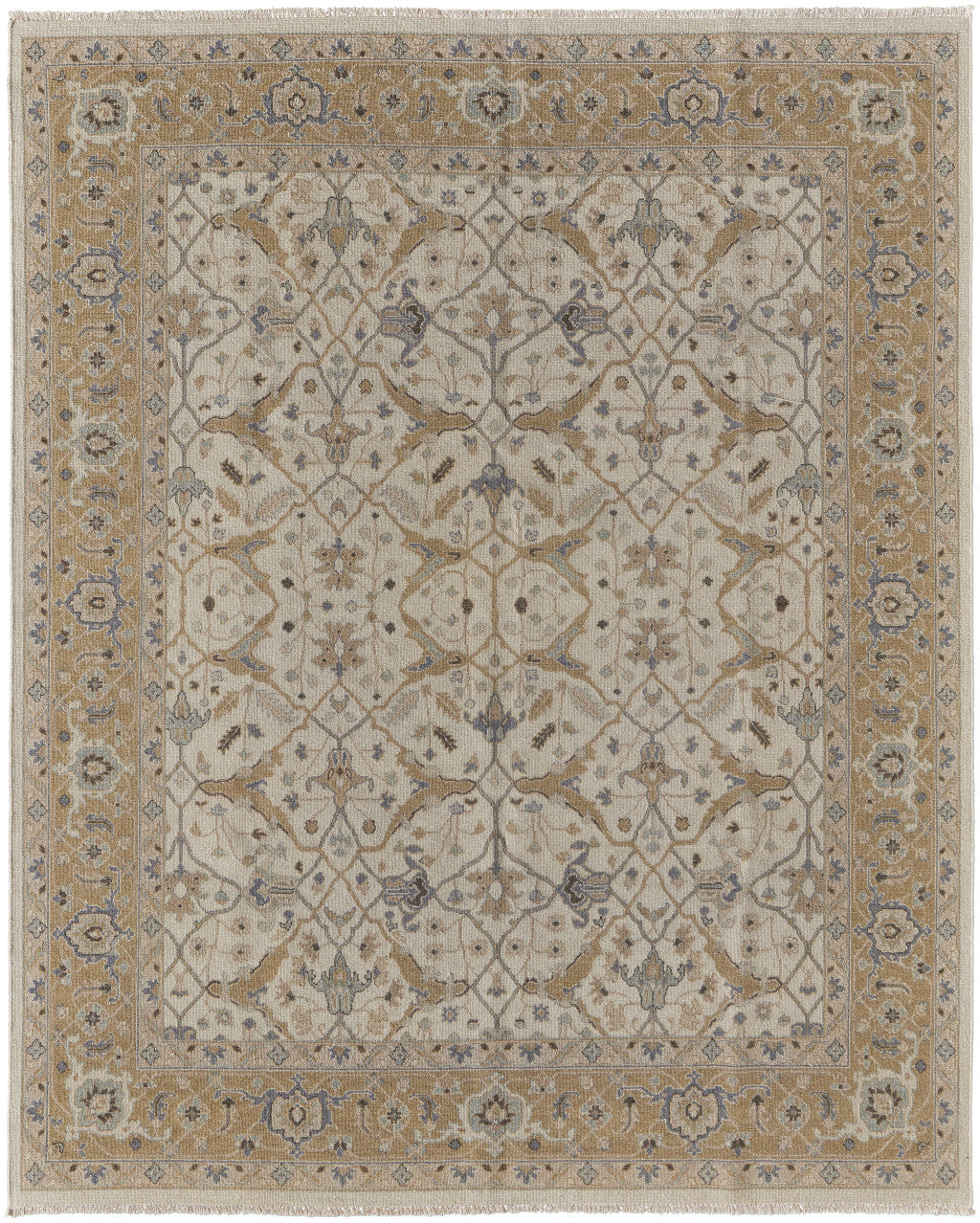 4 x 6 Ivory Gray & Tan Wool Oriental Hand Knotted Rug With Fringe
